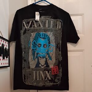 Black Graphic T-Shirt - Arcane Jinx Overlay Graffity Tee Size Small